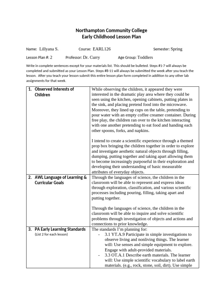 Earl Arts LessonPlan 2 Completed Lab 6 | PDF | Learning | Lesson Plan