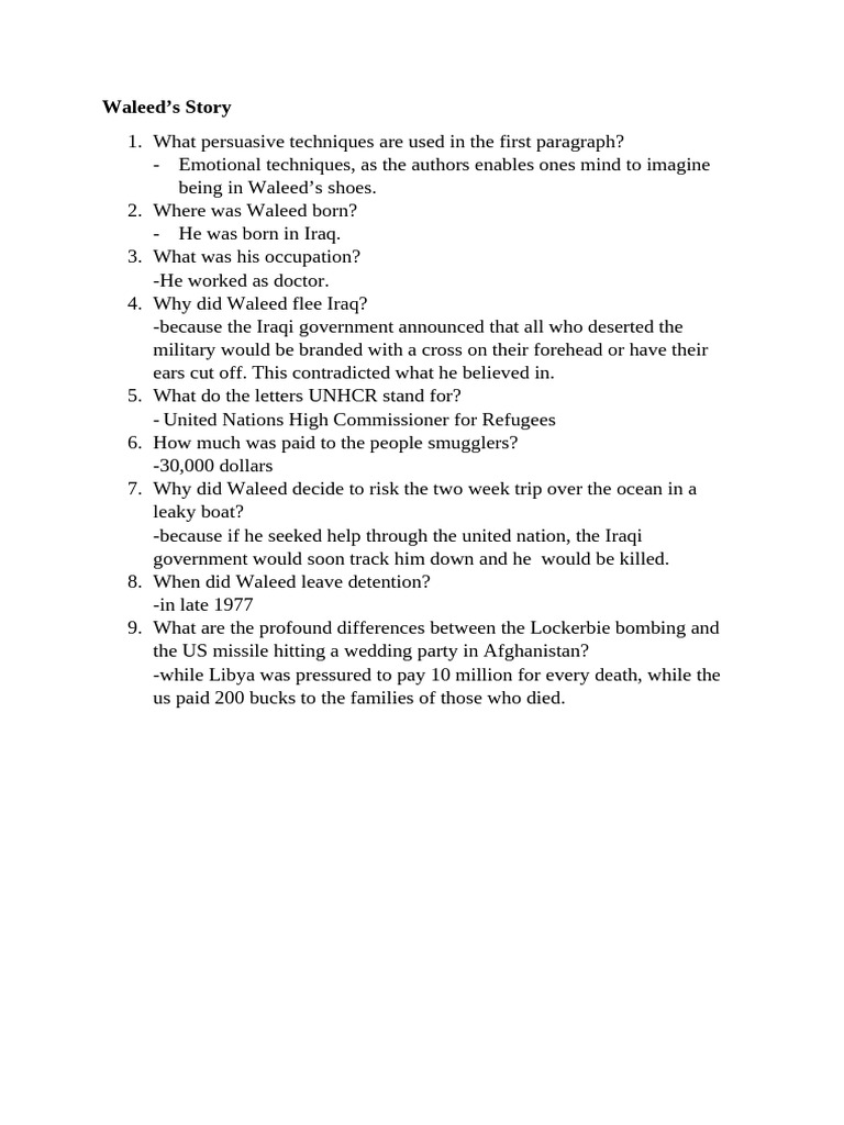 Waleed's Journey: A Refugee's Struggle | PDF