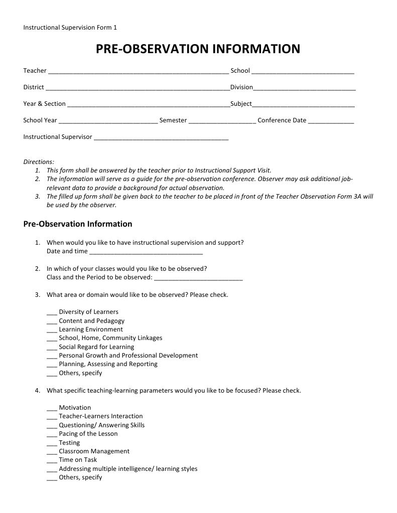 Pre Post Observation | Teaching Method | Teachers