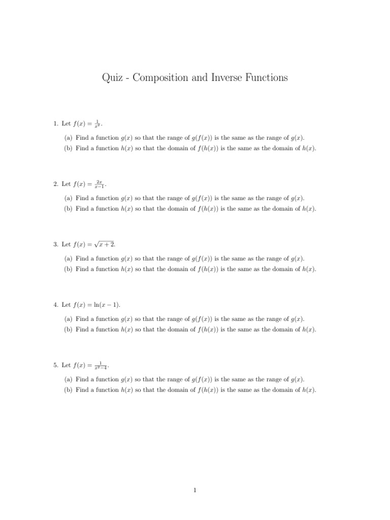 Functions Composition and Inverses Quiz | PDF | Function (Mathematics ...