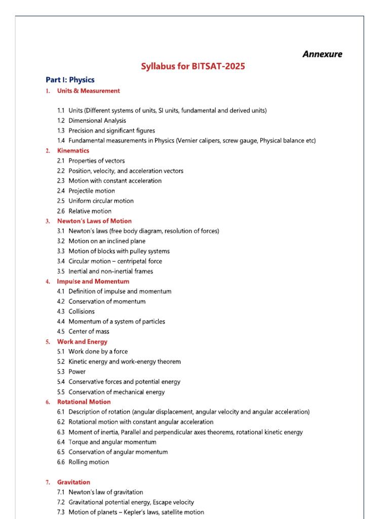 Bitsat Syllabus | PDF