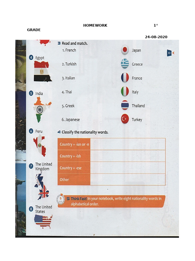 Homework 1° Countries and Nationalities | PDF