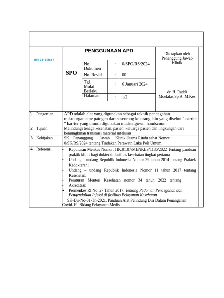 Panduan Penggunaan APD di Klinik | PDF
