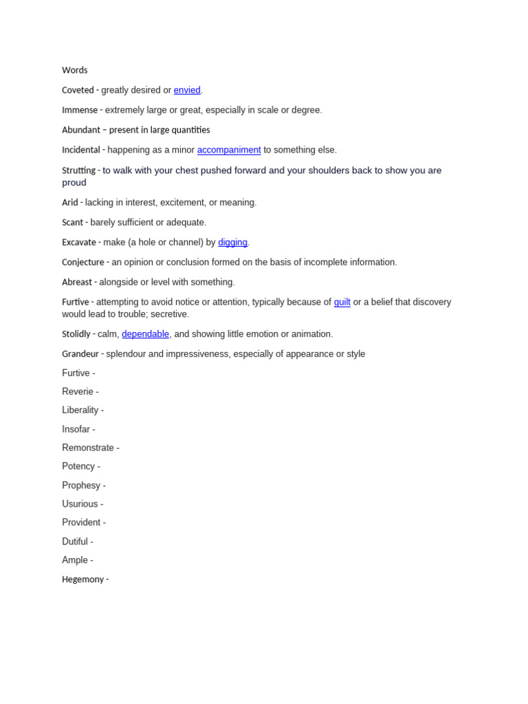 Vocabulary Words and Definitions | PDF