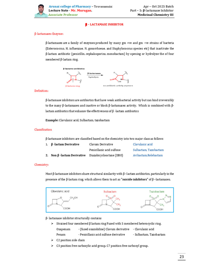 β-Lactamase Inhibitors Overview | PDF | Beta Lactamase | Antibiotics