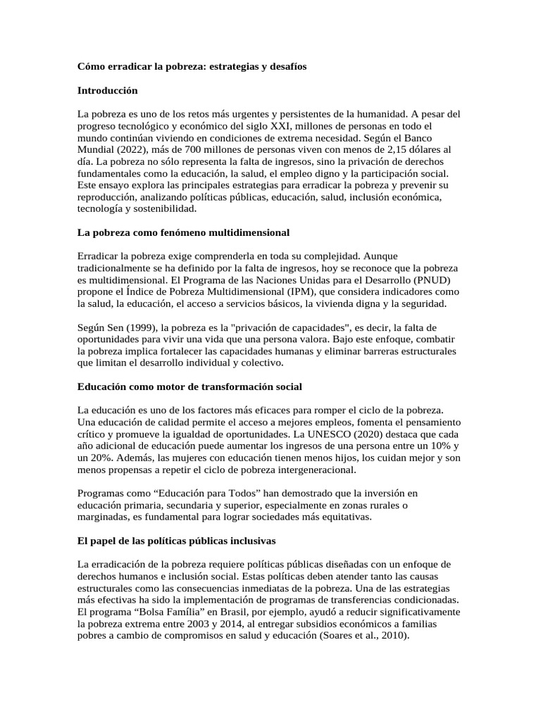 Estrategias para Erradicar la Pobreza | PDF | Reducción de pobreza ...