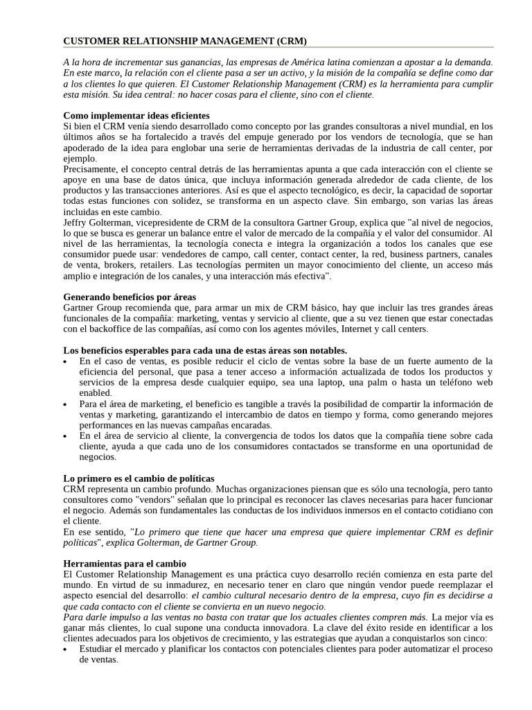Customer Relationship Management | PDF | Gestión de la relación con el ...