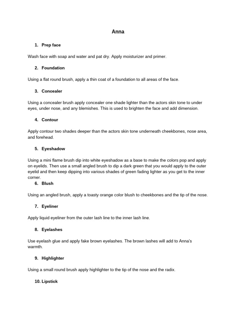 Step-by-Step Anna Makeup Guide | PDF