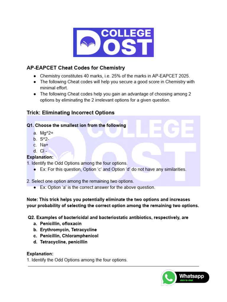 AP-EAMCET 2025 Chemistry Cheat Codes | PDF