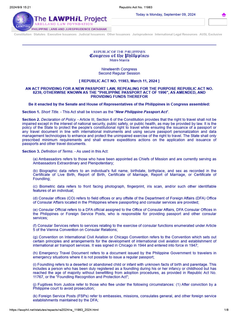 2024新护照法-Republic Act No. 11983 | PDF | Identity Document | Passport