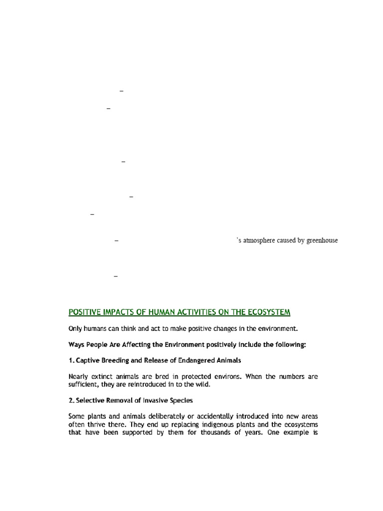 (Write in Notebooks) Negative & Positive Impacts of Human Activities On ...