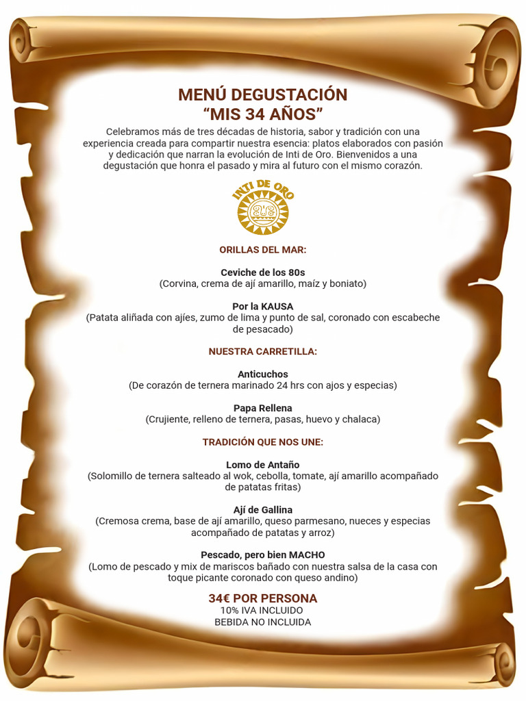 Menú Degustación Inti de Oro | PDF