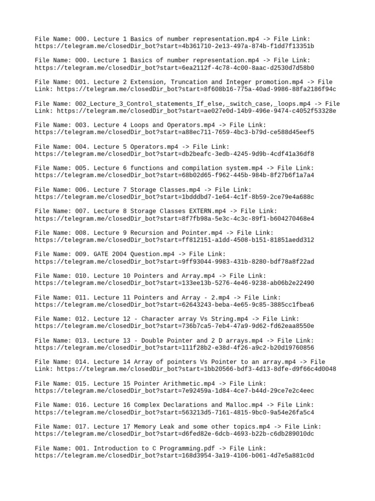 C Programming Lecture Series Links | PDF | Relational Model | Pointer ...