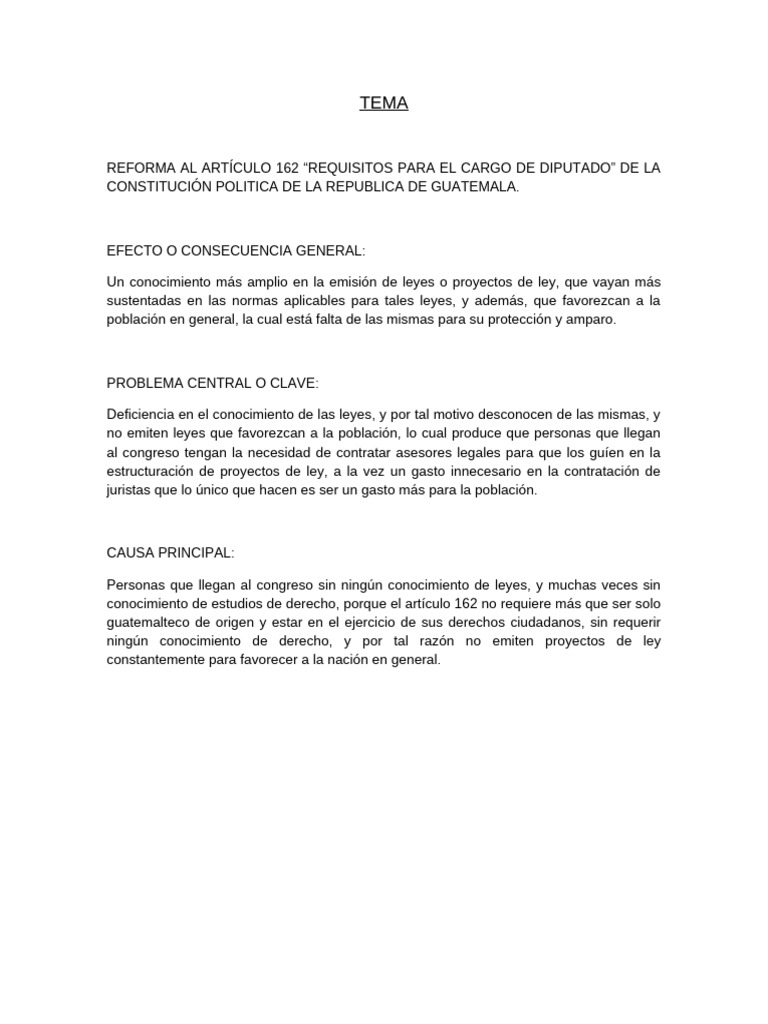Reforma al Artículo 162: Requisitos Diputados | PDF