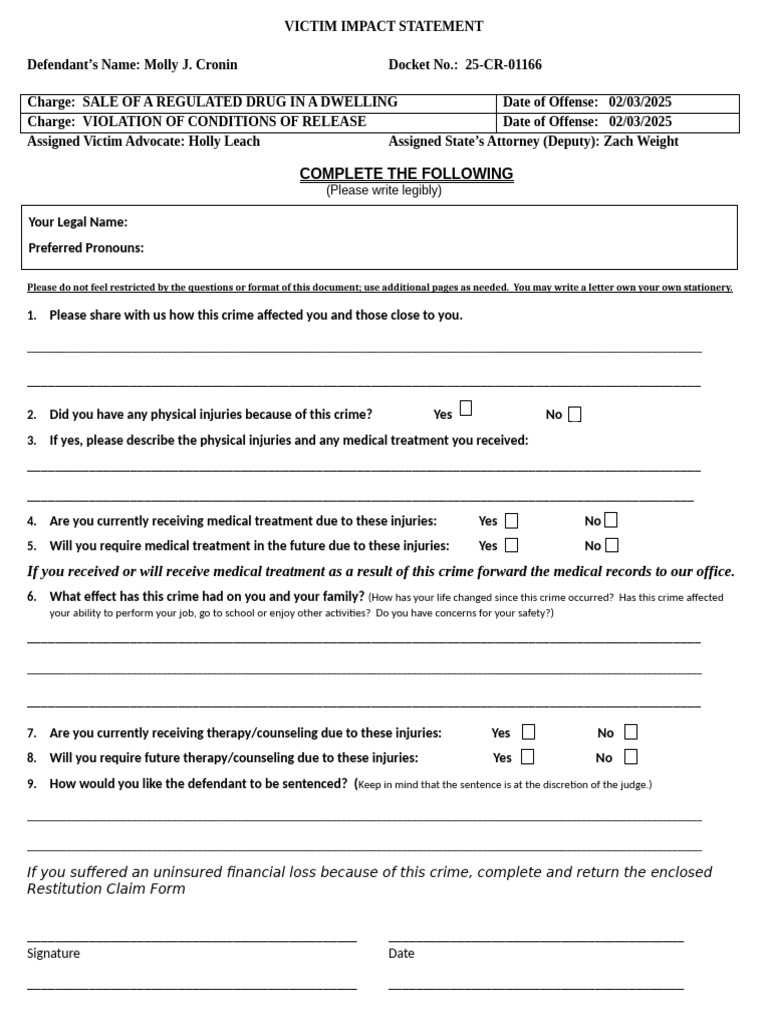 Victim Impact Statement for Drug Crime | PDF | Plea | Trials