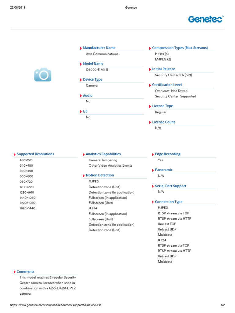 Genetec Support for Axis Q6000-E Mk II | PDF | Data Transmission ...