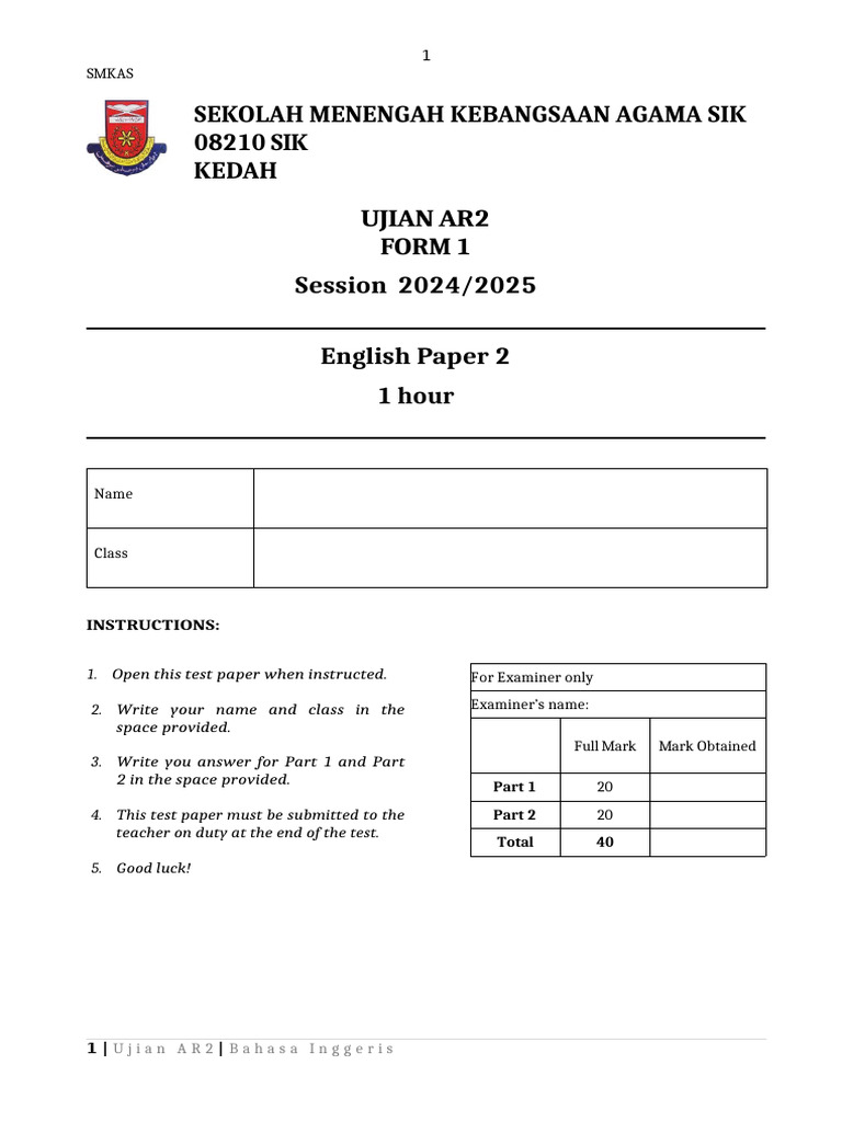 Ujian AR2 P2 2024-2025 | PDF