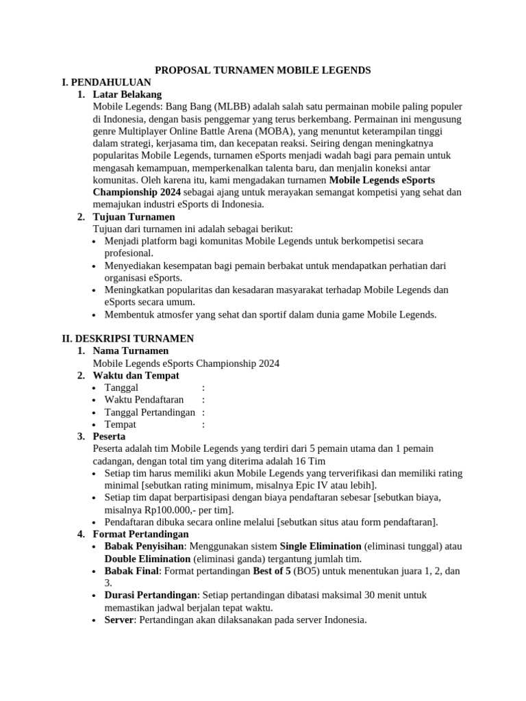 Proposal Turnamen Mobile Legends Pdf