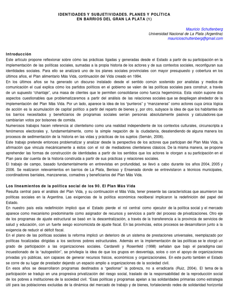 Identidades y Políticas Sociales en La Plata | PDF | Grupo social | Pobreza