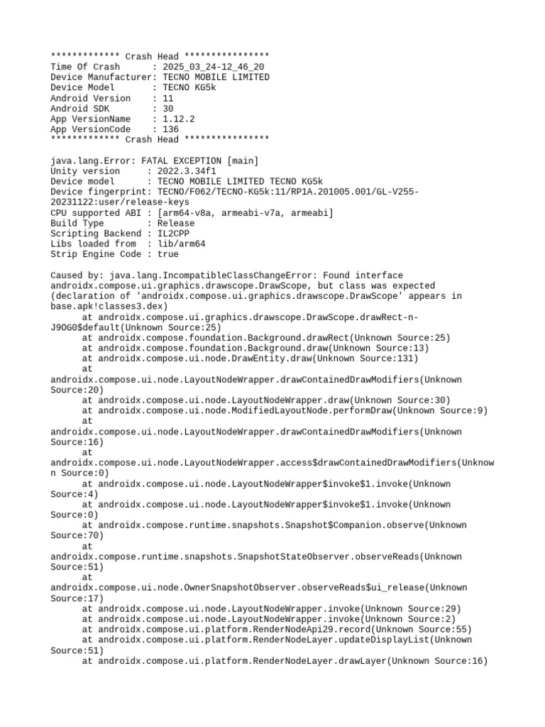 TECNO KG5k Crash Report Analysis | PDF | Mobile App | Mobile Phones