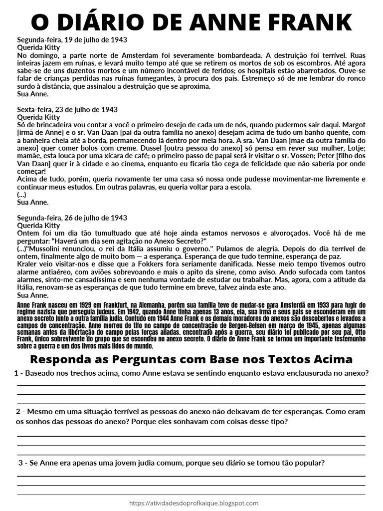 Reflexões de Anne Frank em seu Diário | PDF | Anne Frank