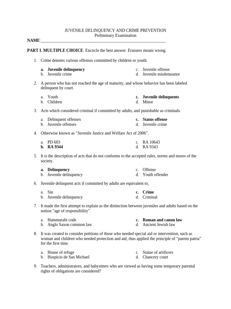 Juvenile Delinquency Exam Guide | PDF | Juvenile Delinquency | Crimes