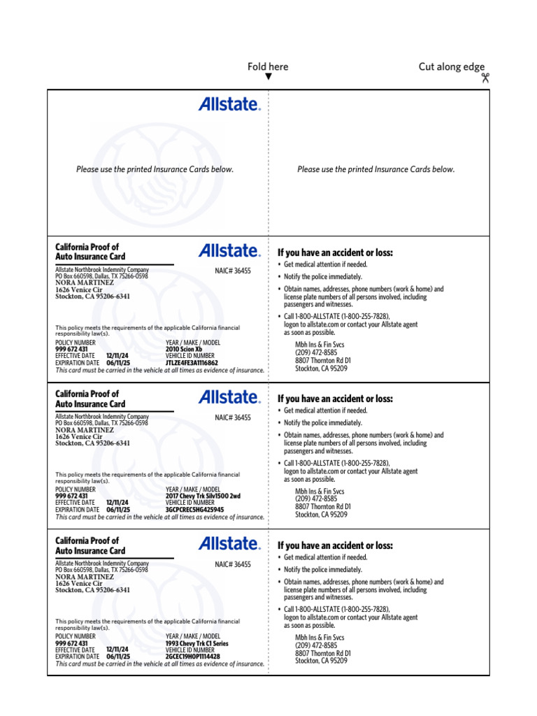 California Auto Insurance Card Template | PDF | Allstate | Vehicles