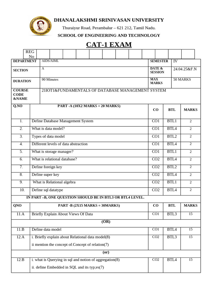 Database Management System Exam Paper | PDF | Databases | Relational Model