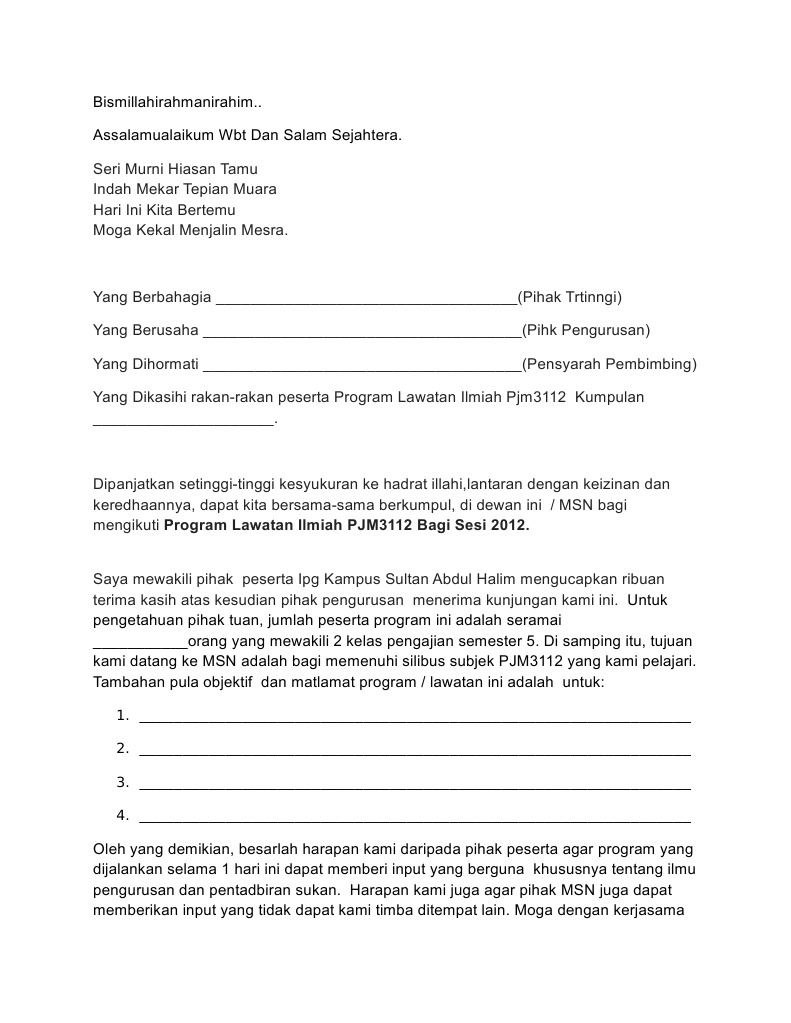 Teks Ucapan Lawatan Ilmiah Pdf