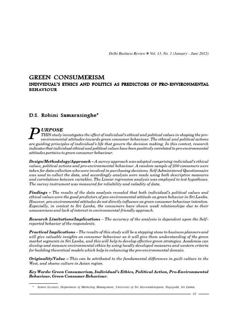 Green Consumerism | PDF | Behavior | Consumer Behaviour