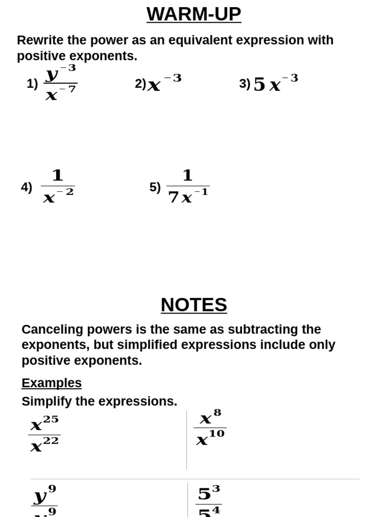 Rewrite The Power As An Equivalent Expression With Positive Exponents ...