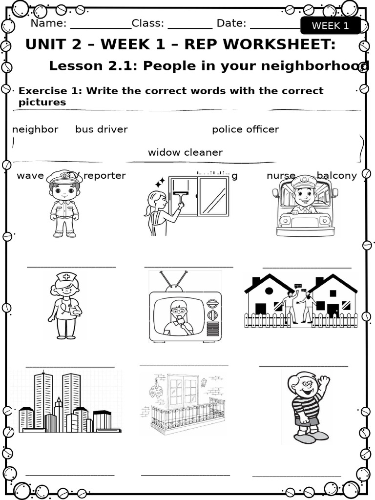 Unit 2 - Week 1 - Rep Worksheet:: Lesson 2.1: People in Your ...
