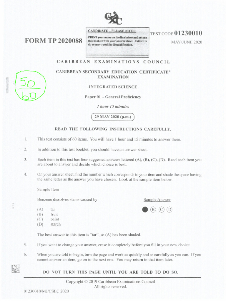 Integrated Science 2020 Correction | PDF