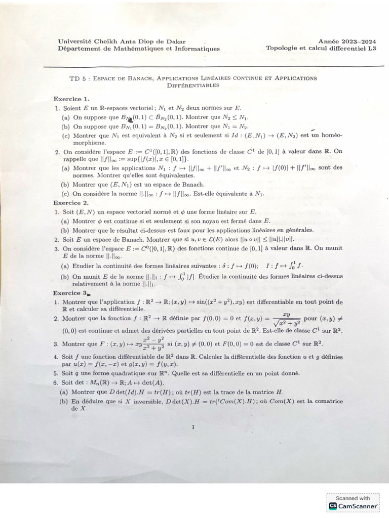 TD 6 Espace de Banach Et App Diff CMF | PDF
