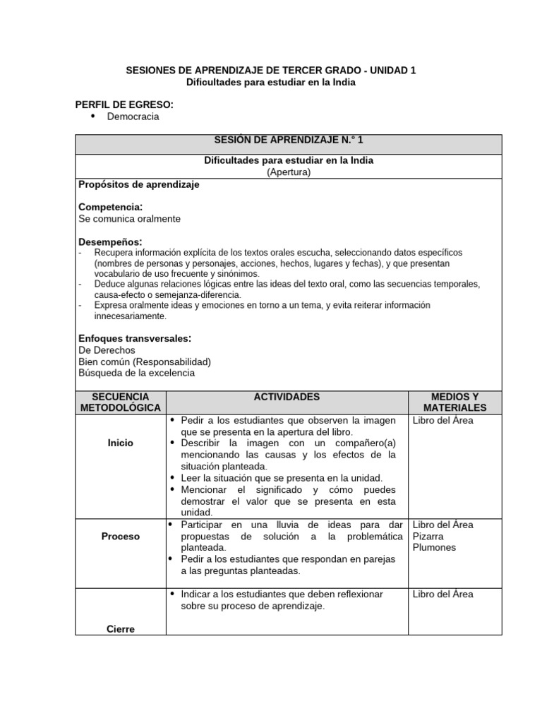 Sesiones de Aprendizaje Tercer Grado | PDF | Aprendizaje | Información