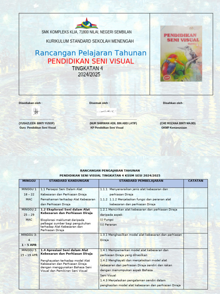 Rancangan Pelajaran Seni Visual Tingkat 4 | PDF