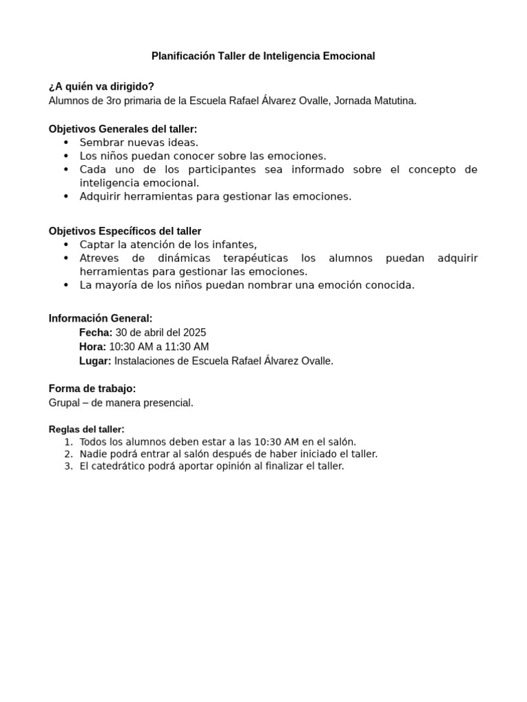 Taller de Inteligencia Emocional para Niños | PDF | Las emociones ...
