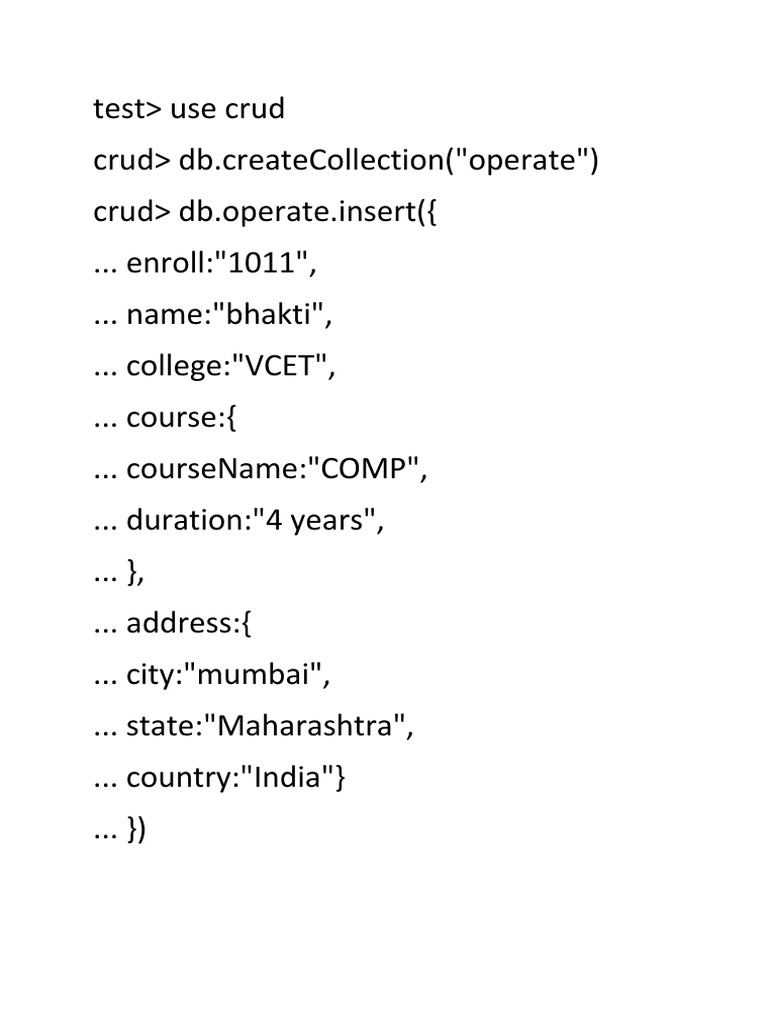MongoDB CRUD Operations Example | PDF