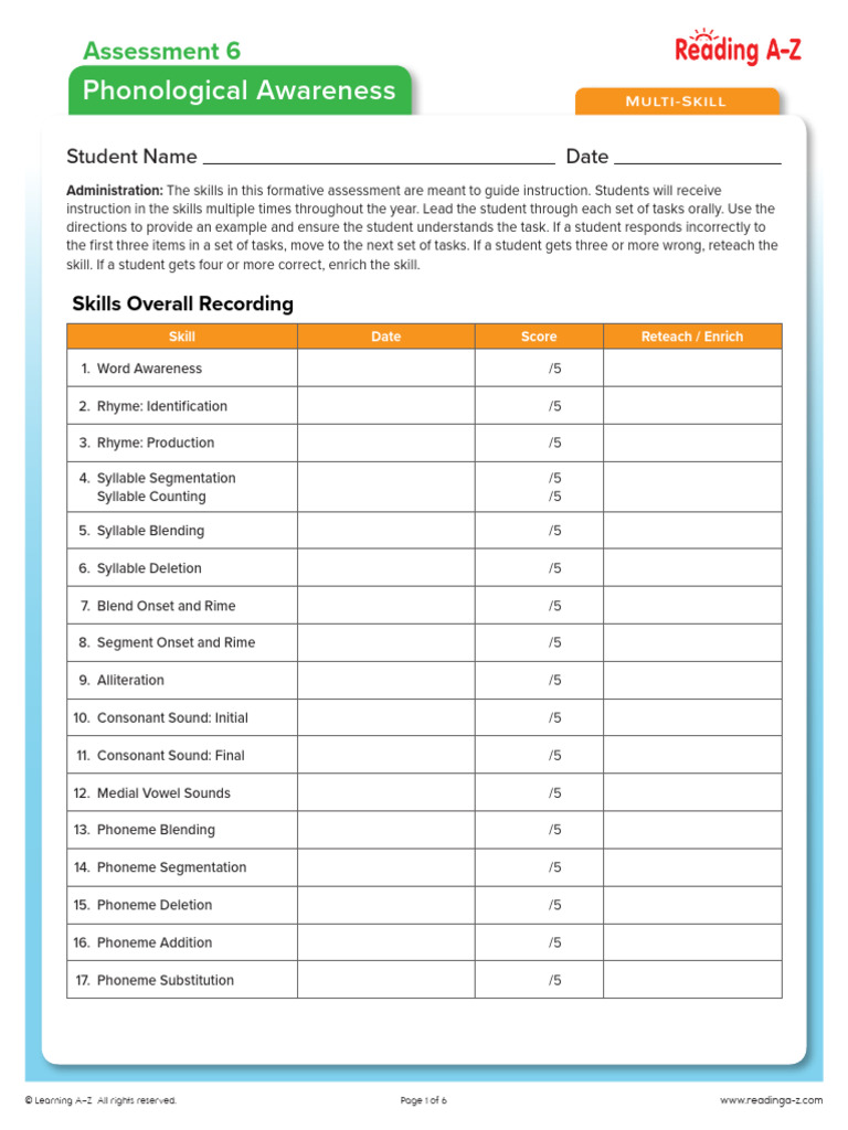 Phonological Awareness Assessment Guide | PDF | Syllable | Linguistics