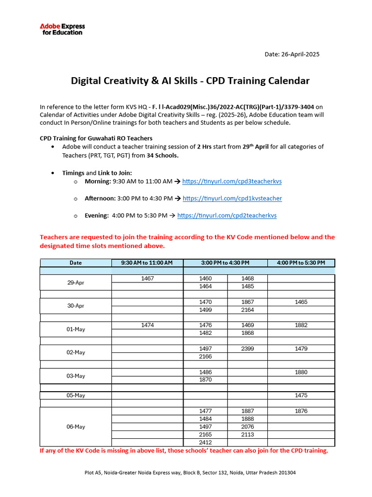 Adobe CPD Training Schedule 2025-26 | PDF