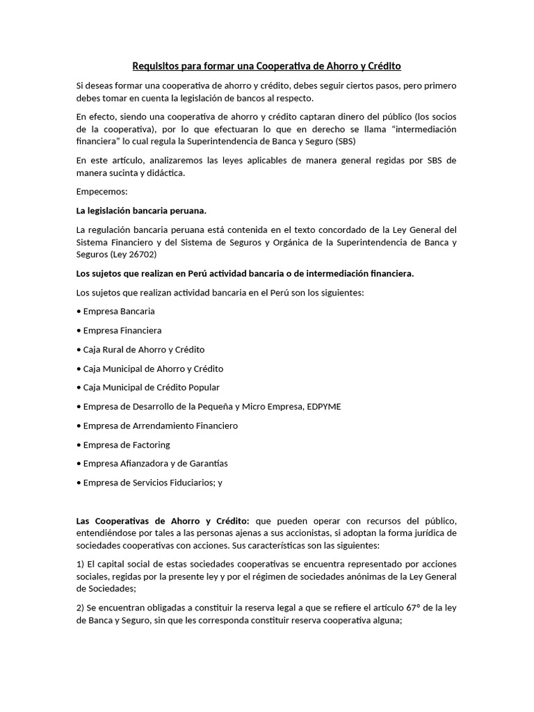 Requisitos para Crear una Cooperativa de Ahorro | PDF | Bancos ...