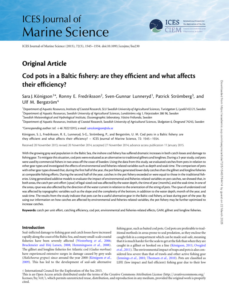 Cod Pots in A Baltic Fishery | PDF | Linear Regression | Cod