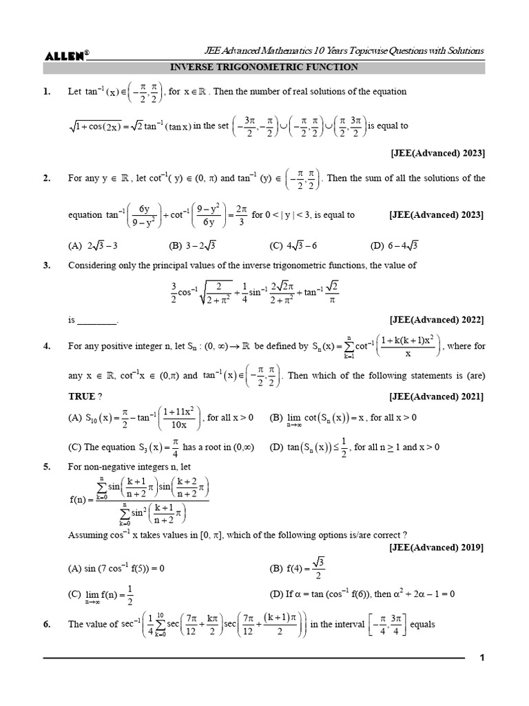 Trigonometry Formulas for JEE Advanced | PDF | Trigonometric Functions ...