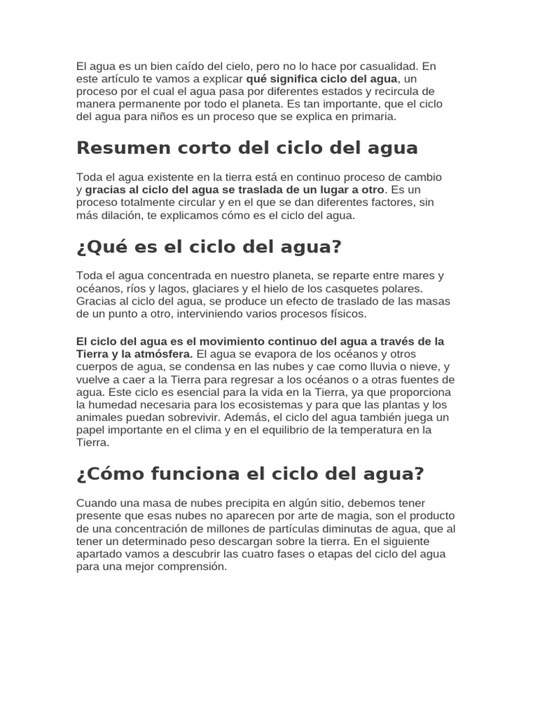 Ciclo del Agua: Fases y Importancia | PDF | El ciclo del agua | Agua