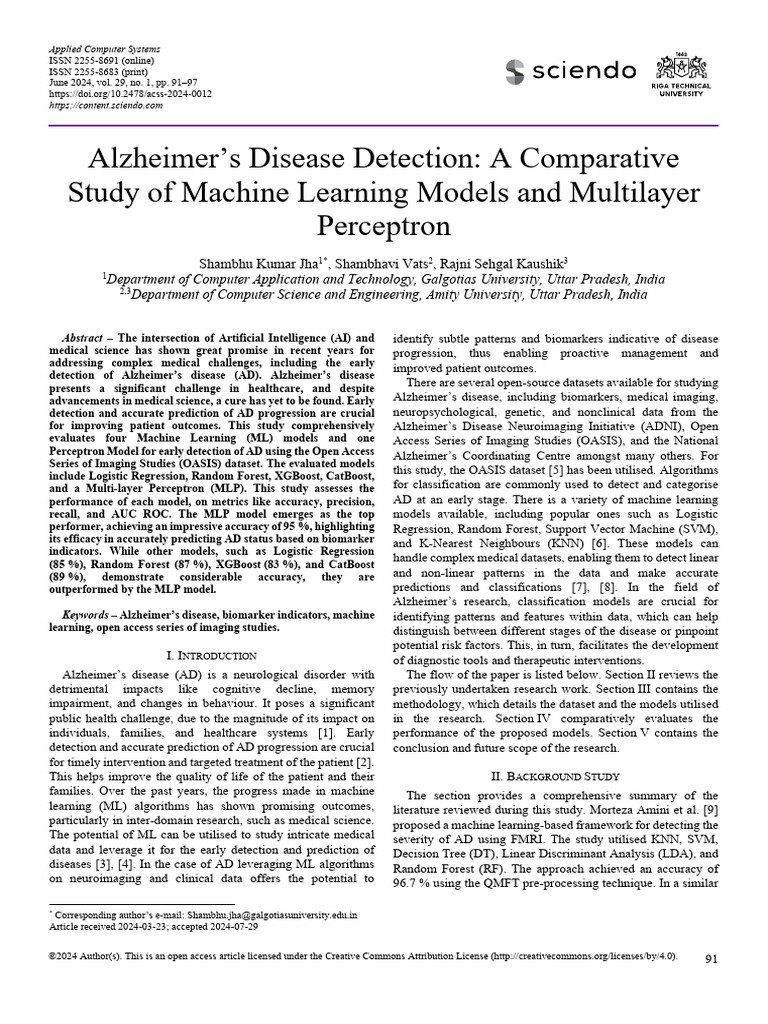 Alzheimers Disease Detection A Comparative Study | PDF | Machine ...