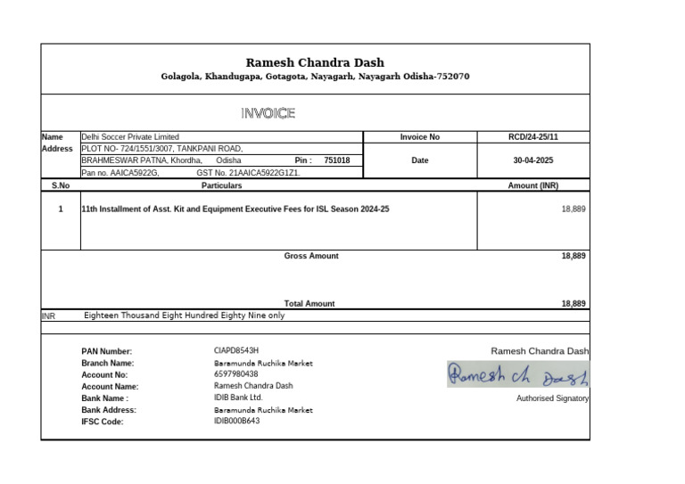 Ramesh Chandra Dash's Invoice-5 | PDF