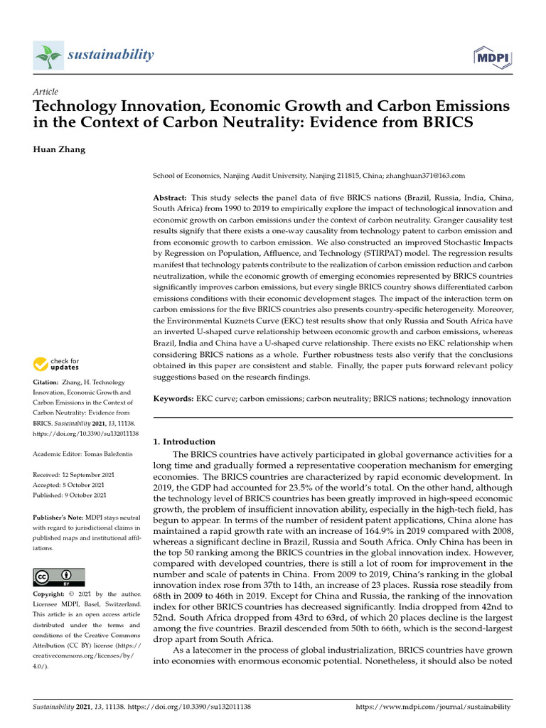 Sustainability 13 11138 v2 | PDF | Economic Growth | Innovation