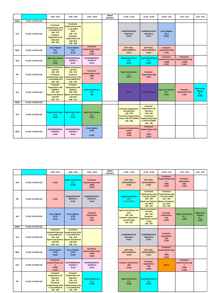 Routine Spring 2025 - BTech Y1 | PDF | Academic Discipline Interactions ...