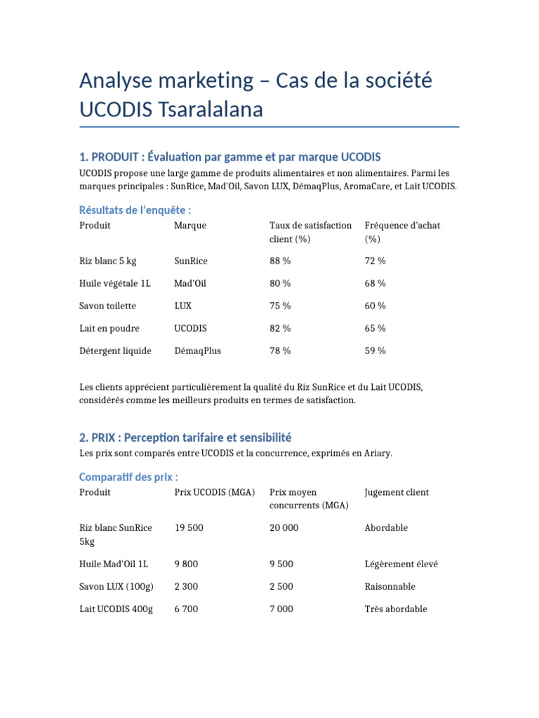 Analyse Marketing UCODIS 4P Complet | PDF | Commercialisation