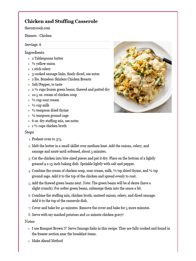 Chicken and Stuffing Casserole - Copy Me That | PDF
